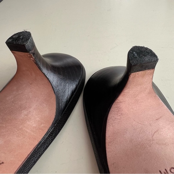 Ann Taylor Black Kitten Heels Beaded Flower Slide Sandals Leather Size 6 - Picture 7 of 7